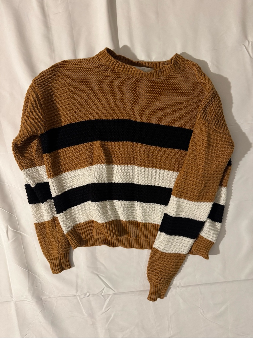 Time and Tru Mustard, Black & White Striped Crewneck Sweater